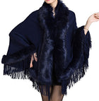 Helan Women's Faux Mink Fur Shawl Cloak Cape Coat With Tassels - FushionGroupCorp