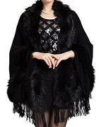 Helan Women's Faux Mink Fur Shawl Cloak Cape Coat With Tassels - FushionGroupCorp
