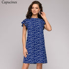 Solid Layered Flounce Sleeve Summer Dress Woman Fashion Ruffle Trim Backless Dresses Female Lady Casual Navy Blue Straight Dress - FushionGroupCorp