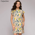 Solid Layered Flounce Sleeve Summer Dress Woman Fashion Ruffle Trim Backless Dresses Female Lady Casual Navy Blue Straight Dress - FushionGroupCorp