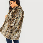 Multicolor Elegant Highstreet Leopard Print Stand Collar Fuzzy Coat  Autumn Office Lady Women Coats And Outerwear - FushionGroupCorp