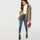 Multicolor Elegant Highstreet Leopard Print Stand Collar Fuzzy Coat  Autumn Office Lady Women Coats And Outerwear - FushionGroupCorp