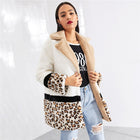 Multicolor Highstreet Cut and Sew Leopard Panel Faux Fur Teddy Coat Weekend Casual Elegant Women Coats Outerwear - FushionGroupCorp