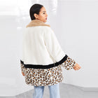 Multicolor Highstreet Cut and Sew Leopard Panel Faux Fur Teddy Coat Weekend Casual Elegant Women Coats Outerwear - FushionGroupCorp