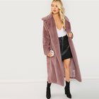 SHEIN Pink Office Lady Elegant Open Front Longline Faux Fur Teddy Solid Coat 2018 Autumn Minimalist Women Coats Outerwear - FushionGroupCorp