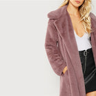 SHEIN Pink Office Lady Elegant Open Front Longline Faux Fur Teddy Solid Coat 2018 Autumn Minimalist Women Coats Outerwear - FushionGroupCorp