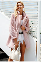 Simplee Elegant pink shaggy women faux fur coat streetwear Autumn winter warm plush teddy coat Female plus size overcoat party - FushionGroupCorp