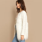 Sheinside White Pearl Embellished Coat Women Autumn Jacket Elegant Ladies Outerwear 2018 Womens Fashion Patchwork Faux Fur Coats - FushionGroupCorp