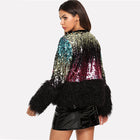 Sequin Streetwear Faux Fur Coats Women Jacket Autumn Casual Fashion Office Winter Warm Night Out Lady Outwear - FushionGroupCorp