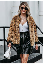 Simplee Leopard print faux fur women winter coat Long sleeve autumn jacket fur coat Casual zipper plus size female outwear coats - FushionGroupCorp