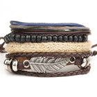 1 Set 4PCS leather bracelet Men's multi-layer bead bracelet women's retro punk casual men's jewelry bracelet jewelry accessories - FushionGroupCorp