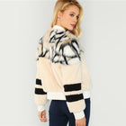 SHEIN Multicolor O-Ring Zip Up Faux Fur Coat Casual Stand Collar Long Sleeve Highstreet Outerwear Women Winter Short Coats - FushionGroupCorp