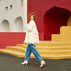 SHEIN Office Lady Solid Pearl Embellished Faux Fur Round Neck Jacket Autumn Workwear Casual Women Coat And Outerwear - FushionGroupCorp