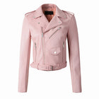 2020 New Fashion Women Autunm Winter Black Faux Leather Jackets Lady Bomber Motorcycle Cool Outerwear Coat with Belt Hot Sale - FushionGroupCorp