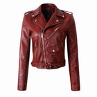2020 New Fashion Women Autunm Winter Black Faux Leather Jackets Lady Bomber Motorcycle Cool Outerwear Coat with Belt Hot Sale - FushionGroupCorp