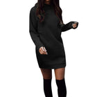 New Fashion Women Winter Warm Sweatshirt Dress Round Neck Thicken Long Sleeve Party Mini Dress Party Solid slim Dress - FushionGroupCorp