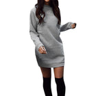 New Fashion Women Winter Warm Sweatshirt Dress Round Neck Thicken Long Sleeve Party Mini Dress Party Solid slim Dress - FushionGroupCorp