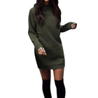 New Fashion Women Winter Warm Sweatshirt Dress Round Neck Thicken Long Sleeve Party Mini Dress Party Solid slim Dress - FushionGroupCorp