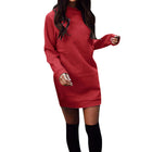 New Fashion Women Winter Warm Sweatshirt Dress Round Neck Thicken Long Sleeve Party Mini Dress Party Solid slim Dress - FushionGroupCorp