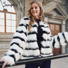 Simplee Plus size women faux fur coat Elegant striped autumn winter female jackets coats Streetwear fashion ladies warm coats - FushionGroupCorp