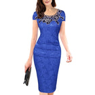 OTEN fashion Office Lady streetwear Formal dress Women Cap sleeve Flower Appliques Patchwork Party vestido dresses robe crayon - FushionGroupCorp