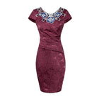 OTEN fashion Office Lady streetwear Formal dress Women Cap sleeve Flower Appliques Patchwork Party vestido dresses robe crayon - FushionGroupCorp