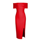 INDRESSME New 2019 Women Sexy Lady Off The Shoulder Bodycon Slit Bandage Dress Party Club Spring Knee Length Dresses Christmas - FushionGroupCorp