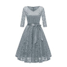2018 Autumn Lace Dresses Femme 3/4 Sleeve V-Neck Women Red Dress Hollow Out Female Robes Plus Size 2XL Vestidos de Festa - FushionGroupCorp