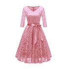 2018 Autumn Lace Dresses Femme 3/4 Sleeve V-Neck Women Red Dress Hollow Out Female Robes Plus Size 2XL Vestidos de Festa - FushionGroupCorp