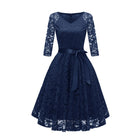 2018 Autumn Lace Dresses Femme 3/4 Sleeve V-Neck Women Red Dress Hollow Out Female Robes Plus Size 2XL Vestidos de Festa - FushionGroupCorp