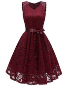 2018 Autumn Lace Dresses Femme 3/4 Sleeve V-Neck Women Red Dress Hollow Out Female Robes Plus Size 2XL Vestidos de Festa - FushionGroupCorp