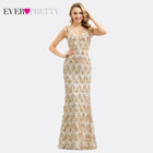 Plus Size Gold Sequined Evening Dresses Ever Pretty Mermaid V-Neck Elegant Women Formal Party Long Dresses Abendkleider 2020 - FushionGroupCorp