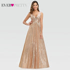 Plus Size Gold Sequined Evening Dresses Ever Pretty Mermaid V-Neck Elegant Women Formal Party Long Dresses Abendkleider 2020 - FushionGroupCorp