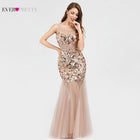 Plus Size Gold Sequined Evening Dresses Ever Pretty Mermaid V-Neck Elegant Women Formal Party Long Dresses Abendkleider 2020 - FushionGroupCorp