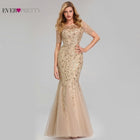 Plus Size Gold Sequined Evening Dresses Ever Pretty Mermaid V-Neck Elegant Women Formal Party Long Dresses Abendkleider 2020 - FushionGroupCorp