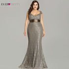 Plus Size Gold Sequined Evening Dresses Ever Pretty Mermaid V-Neck Elegant Women Formal Party Long Dresses Abendkleider 2020 - FushionGroupCorp