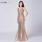 Plus Size Gold Sequined Evening Dresses Ever Pretty Mermaid V-Neck Elegant Women Formal Party Long Dresses Abendkleider 2020 - FushionGroupCorp
