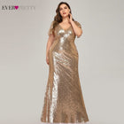 Plus Size Gold Sequined Evening Dresses Ever Pretty Mermaid V-Neck Elegant Women Formal Party Long Dresses Abendkleider 2020 - FushionGroupCorp