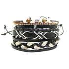 1 Set 4PCS leather bracelet Men's multi-layer bead bracelet women's retro punk casual men's jewelry bracelet jewelry accessories - FushionGroupCorp