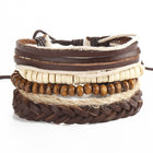 1 Set 4PCS leather bracelet Men's multi-layer bead bracelet women's retro punk casual men's jewelry bracelet jewelry accessories - FushionGroupCorp