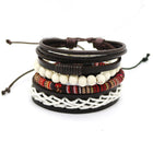 1 Set 4PCS leather bracelet Men's multi-layer bead bracelet women's retro punk casual men's jewelry bracelet jewelry accessories - FushionGroupCorp