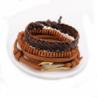 1 Set 4PCS leather bracelet Men's multi-layer bead bracelet women's retro punk casual men's jewelry bracelet jewelry accessories - FushionGroupCorp