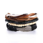 1 Set 4PCS leather bracelet Men's multi-layer bead bracelet women's retro punk casual men's jewelry bracelet jewelry accessories - FushionGroupCorp