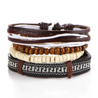 1 Set 4PCS leather bracelet Men's multi-layer bead bracelet women's retro punk casual men's jewelry bracelet jewelry accessories - FushionGroupCorp