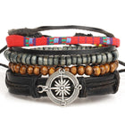 1 Set 4PCS leather bracelet Men's multi-layer bead bracelet women's retro punk casual men's jewelry bracelet jewelry accessories - FushionGroupCorp