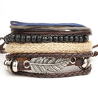 1 Set 4PCS leather bracelet Men's multi-layer bead bracelet women's retro punk casual men's jewelry bracelet jewelry accessories - FushionGroupCorp