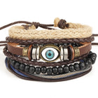 1 Set 4PCS leather bracelet Men's multi-layer bead bracelet women's retro punk casual men's jewelry bracelet jewelry accessories - FushionGroupCorp