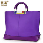 Qiwang Flag Metal Large Tote Bags Purple European Brand Designr Real Leather Women Handbags Roomy Big to Holder Laptop Easy - FushionGroupCorp