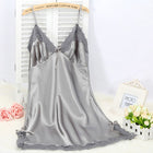 Ladies Sexy Silk Satin Night Dress Sleeveless Nighties V-neck Nightgown Solid Nightdress Lace Night Gown Sleepwear For Women - FushionGroupCorp