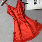 Ladies Sexy Silk Satin Night Dress Sleeveless Nighties V-neck Nightgown Solid Nightdress Lace Night Gown Sleepwear For Women - FushionGroupCorp
